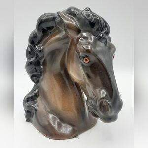 Vintage Elegant Black and Brown Horse Head Bookend/Sculpture.